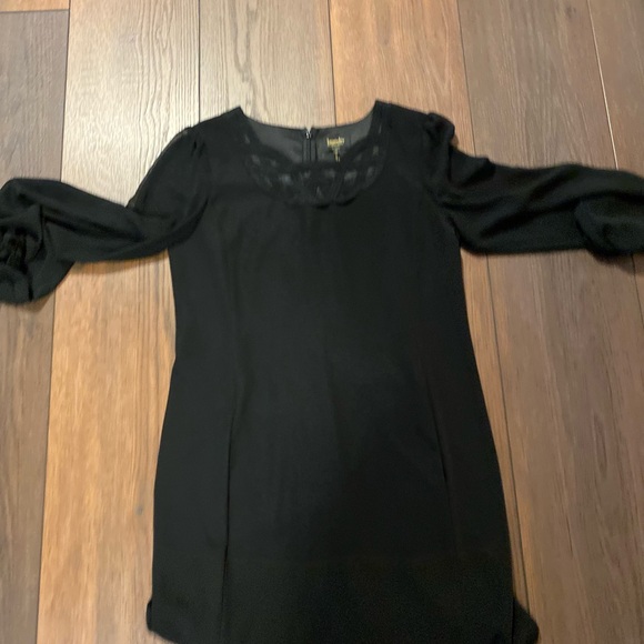 Little Black Dress, Sheer Sleeve Shift Dress with lace neck line, Cocktail Dress - Picture 11 of 13